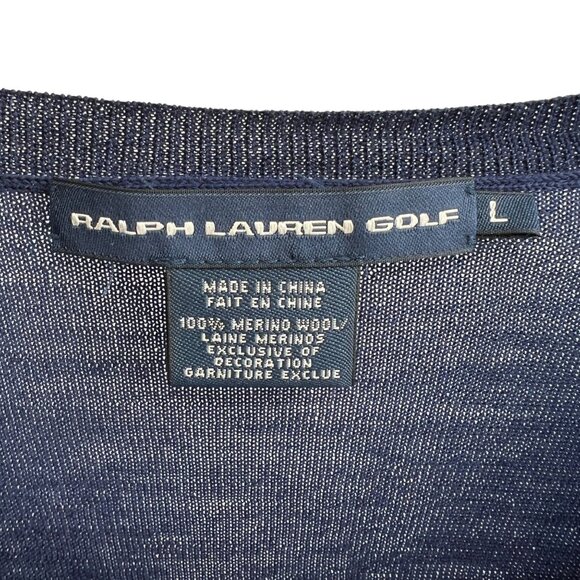 Ralph Lauren Golf Mens Merino Wool V-Neck Sweater Navy Blue Size Large - Picture 7 of 10